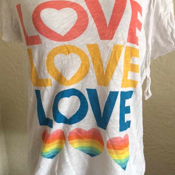 Chaser White Coral Yellow Blue Love Rainbow Hearts T-Shirt Small - Picture 4 of 12